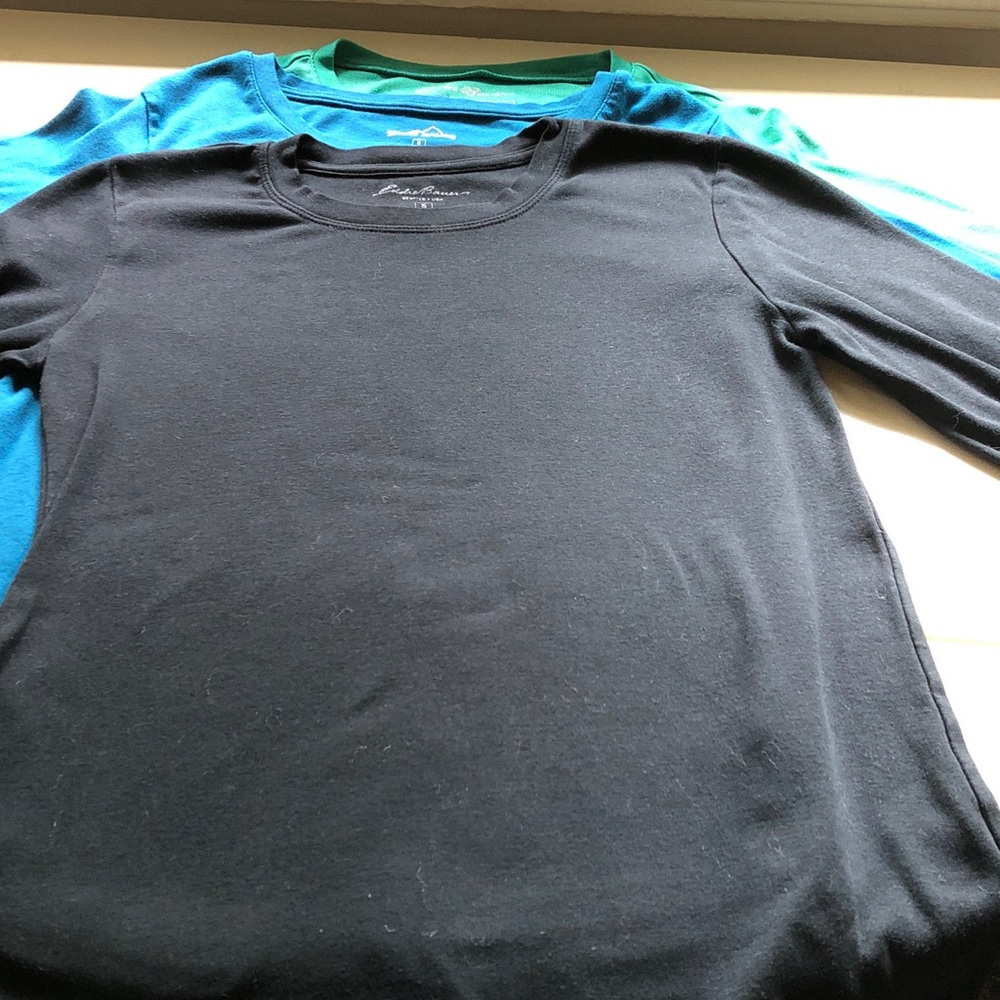 Eddie Bauer bundle of 3 Long Sleeve Tees in Black, green & blue